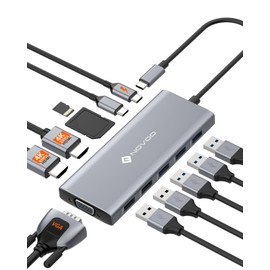 NOVOO USB C Docking Station | 12 Ports, 2 HDMI, VGA, 5 USB Ports, 100W PD Support, USB-C Data, SD/TF Card Reader | Compatible with MacBook, Dell, HP, Surface and More