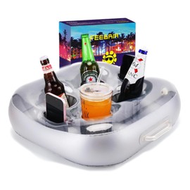 YODOOLTLY Inflatable Floating Drink Holder with 6 Holes Large Capacity and Transparent Material Float for Pool Party Beach White Hot Tub