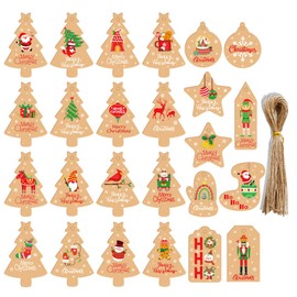 50 PCS Brown Hanging Kraft Paper Tags Kraft Decorative Gift Tags with String for Decorating Christmas Tree, Gift Wrapping, 6#