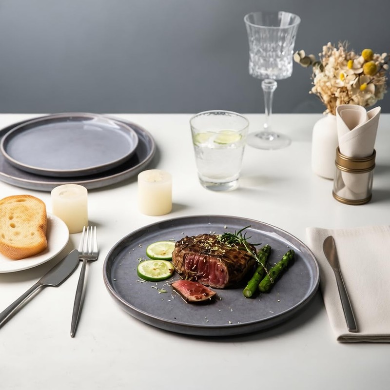 AmorArc Stoneware Dinnerware Sets,Round Reactive Glaze Ceramic Plates and Bowls