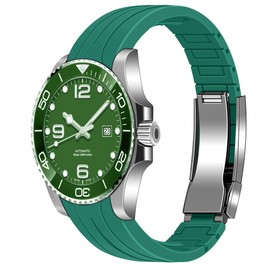 Juntan 20mm 22mm Curved End Rubber Watch Band, Tapered Silicone Curved Replacement Watch Strap Green for Men Women with Classic Diving Buckle