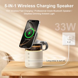 BLKE Max 3-in-1 Bluetooth Speaker with Night Light & Wireless Charger – Touch Bedside Lamp, 15W Induction Charging Pad, Bluetooth 5.4, Ambient Lighting (White)