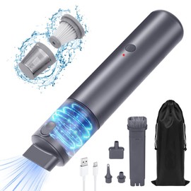 URAQT Handstaubsauger, 7300Pa Auto Staubsauger, Mini Staubsauger Stark, Autostaubsauger Kabellos mit USB-C Schnellladung für Zuhause/Auto/Tierhaare (Grau)