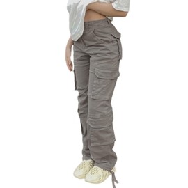 Viatabuna High Waisted Cargo Pants for Women Baggy Y2k Straight Wide Leg Pants with Pockets Streetwear