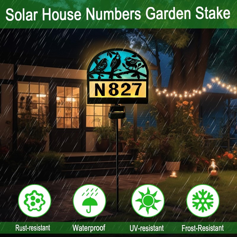 Solar Address Signs for Houses,YY Gardenia House Numbers for Outside,Metal