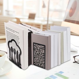 2 Pair of Black Metal Bookends with Non-Slip Book Shelves for Offices, Schools, Bookstores and Libraries