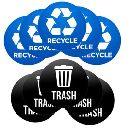 Recycle Stickers Trash Vinyl Sign Stickers, 5 x 5 in 10- Pack Waterproof, Weatherproof, UV Resistant, Premium Quality Self Adhesive Recycle & Trash Vinyl Labels for Trash & Recycle Bins.