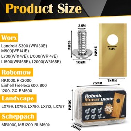 GROFIS Set of 36 Robotic Lawnmower Blades for Worx, Replacement Blades Made of Stainless Steel and Titanium with Screws, Lawn Mower Blade Robot Accessories Compatible with Worx Landxcape Einhell Lawn