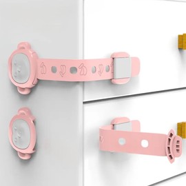 Baby Proofing Safety Strap Locks - 6 Pack Monkey, Adjustable Latches for Cabinets, Drawers, Fridge, and Toilet, Easy to Install Child Safety Locks (Pink)