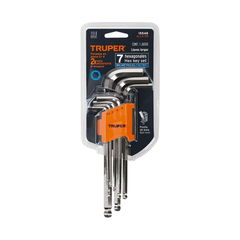 Truper ALLX-7M, Juego de 7 llaves Allen extralargas milimétricas con