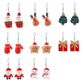 8 Pairs Christmas Earrings Set, Resin Christmas Tree Earrings Santa Claus Earrings Christmas Dangle Earrings Christmas Jewelry for Women (Style 1)