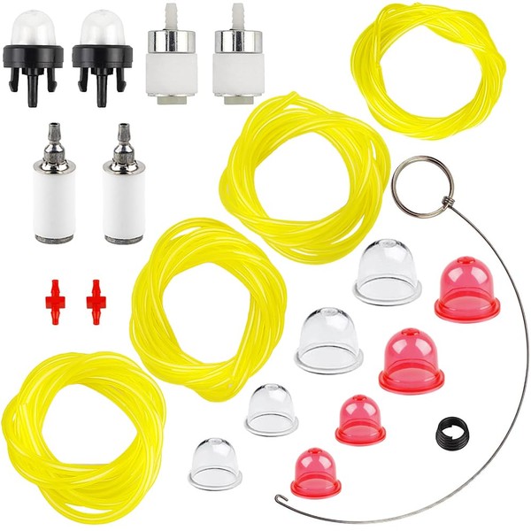 HPENP 4 Feet 4 Size Fuel Line Primer Bulb Fuel Filter for Zama Craftman Ryobi Homelite Husqvarna Poulan Carburetor Chainsaw Trimmer Blower Weed Eater 2 Cycle Small Engine with AC04122 Fuel Line kit
