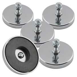 Master Magnetics Ceramic Round Base Magnet with Bolt and Nuts Pack - Heavy-Duty Strong Magnets - 35 lb Pull Each - Nickel-Plated - 2.04" D - 1.25" H - 5-Pack