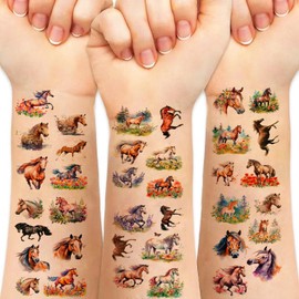 64 Pcs Horse Temporary Tattoos for Kids Realistic Long Lasting Cute Fake Horse Tattoos Stickers For Boy Girls Birthday Party Supplies Favors Decorations Gifts School Prizes Rewards 849