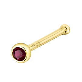 Jewelry Avalanche Solid 14K Gold Ball-end Stud Bezel Set Ruby 22G Nose Bone Nose Stud - 14K White Gold / 14K Yellow Gold July Birthstone Nose Ring Stud, Metal, ruby