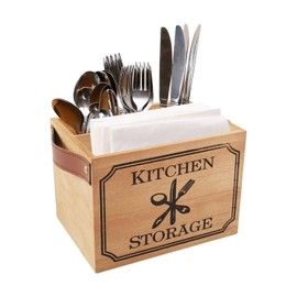 WinHUb Cutlery Basket Table Utensil Holder Kitchen Napkin Holder Wooden Organiser with 4 Compartments for Kitchen Utensils or Decoration