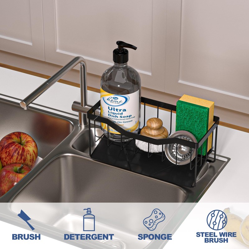 Vanwood Sponge Holder for Kitchen Sink with Auto Draining Tray,