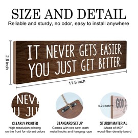 JMYROG It Never Gets Easier You Just Get Better Hanging Wooden Plaque, Inspirational Sign for Home Farmhouse Decor Wall, Christian Wall Decor, Bible Quote, Prayer Religious Gifts for Family Friend