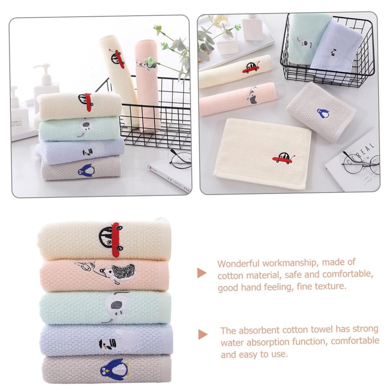 IWOWHERO Soft Cotton Face Towels for Kids 5 Pack Absorbent
