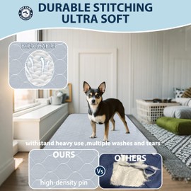 Washable Pee Pads for Dogs, 36x72 Reusable Puppy Pads with Fast Absorbent, Waterproof Reusable Pee Pads for Whelping, Traing, Incontinence and Potty, 3 Pack, White Grey.