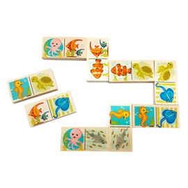 Hess Holzspielzeug 14949 - Domino Spiel aus Holz mit 28 Teilen, Serie Seepferdchen, für Kinder ab 3 Jahren, handgefertigt, Geschenk zum Geburtstag, Weihnachten oder Ostern