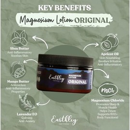 Earthley Wellness, Good Night Lotion, loción de magnesio, aceite de albaricoque, manteca de karité, manteca de mango, cera de velilla, aceite esencial de lavanda, vegano (regular, 8 onzas)