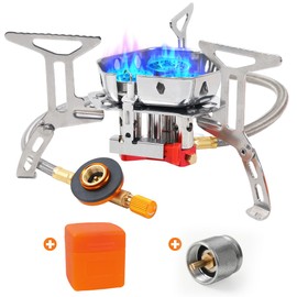 Portable Camping Stove with Propane Adapter - GEEKHOM 6800W Windproof Gas Stove Foldable Backpacking Stove, Piezo Ignition & Stable Pot Support for Outdoor Cooking Hiking