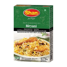Shan Biryani Recipe and Seasoning Mix 1.76 oz (50g) - Spice Powder for Tasty and Spicy Meat Layered Pilaf - Suitable for Vegetarians - Airtight Bag in a Box