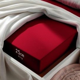 Aspire Homeware King Size Fitted Sheets - 25 cm Deep Hotel Quality (Red) Bed Sheets - Soft & Breathable Fitted Sheets King Size - Anti-Wrinkle Easy Care Fitted Sheet