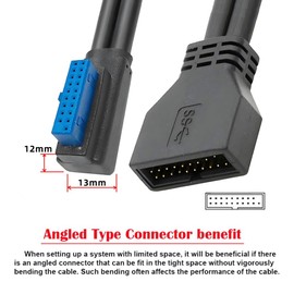 xiwai Low Profile Right Angled USB 3.0 5Gbps 20Pin 19Pin Male to Female Extension Cable for Motherboard Mainboard 24cm