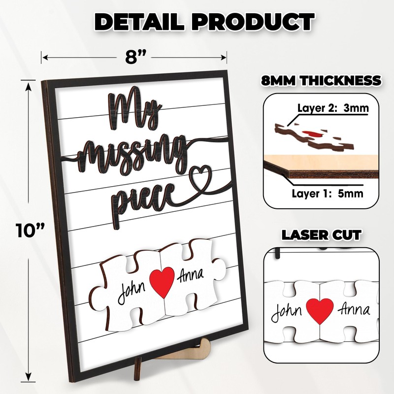 You are My Missing Piece Frame with Puzzle Keychains Love