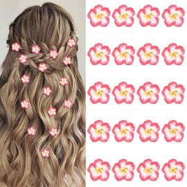 YISSION 20Pcs Mini Hawaiian Flower Hair Clips Cute Hair Pins Small Hair Barrettes Decorative Hair Clips Hot Pink Plumeria Hair Clips Bridal Wedding Hair Accessories for Girls Women