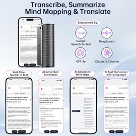 AI Voice Recorder with Real-Time Transcription & Translation, AI Voice Transcriber, Smart Summary, AI-Powered Mind Mapping & Translator for Meetings Notes, Interviews & Lectures, 70+ Languages (64GB)