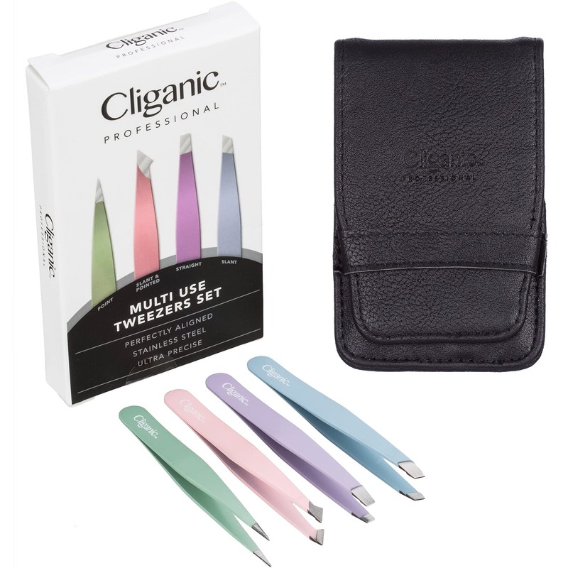 4-Piece Professional Tweezers Set with Case | Stainless Steel |