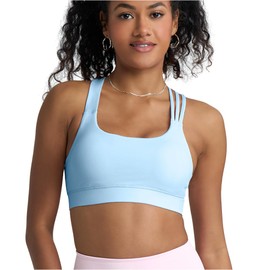 POPSUGAR Sports Bra for Women, Criss-Cross Back Padded Strappy Yoga Bra Workout Tops with Medium Support and Removable Cups Dawn, Large