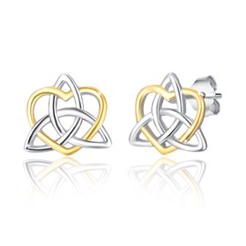 Celtic Knot Earrings,925 Sterling Silver Triangle Irish Celtic Knot Jewelry Heart Trinity Irish knot Earrings (Celtic Knot Stud Earrings)
