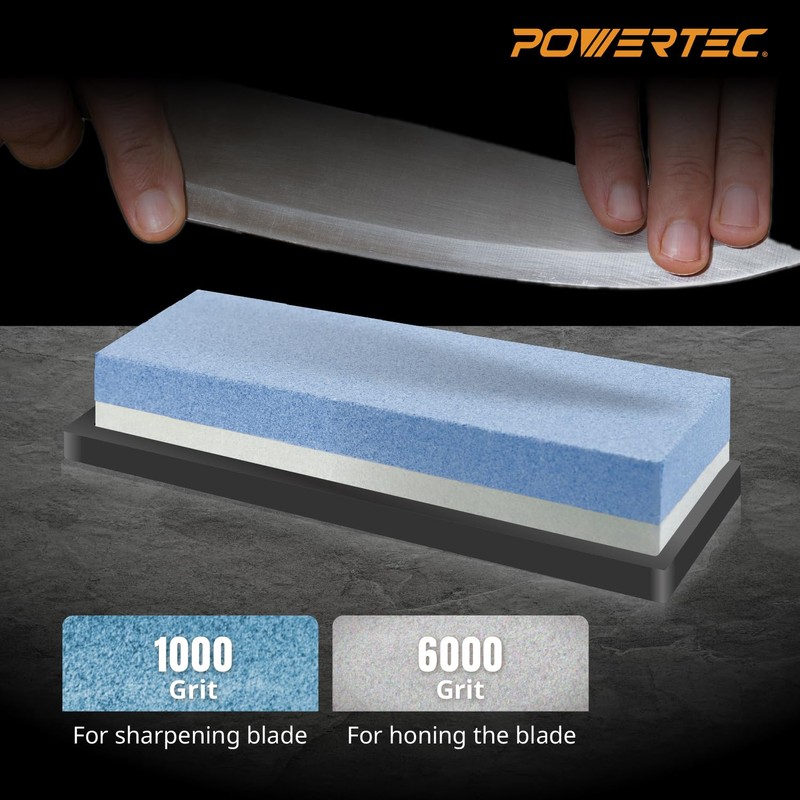 POWERTEC Whetstone Knife Sharpening Stone – Dual Grit 1000/6000 Water