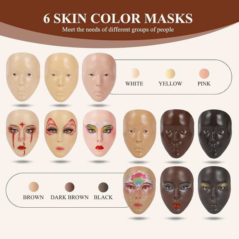 Makeup Practice Face Board Set, 5D Silicone Full Face Painting