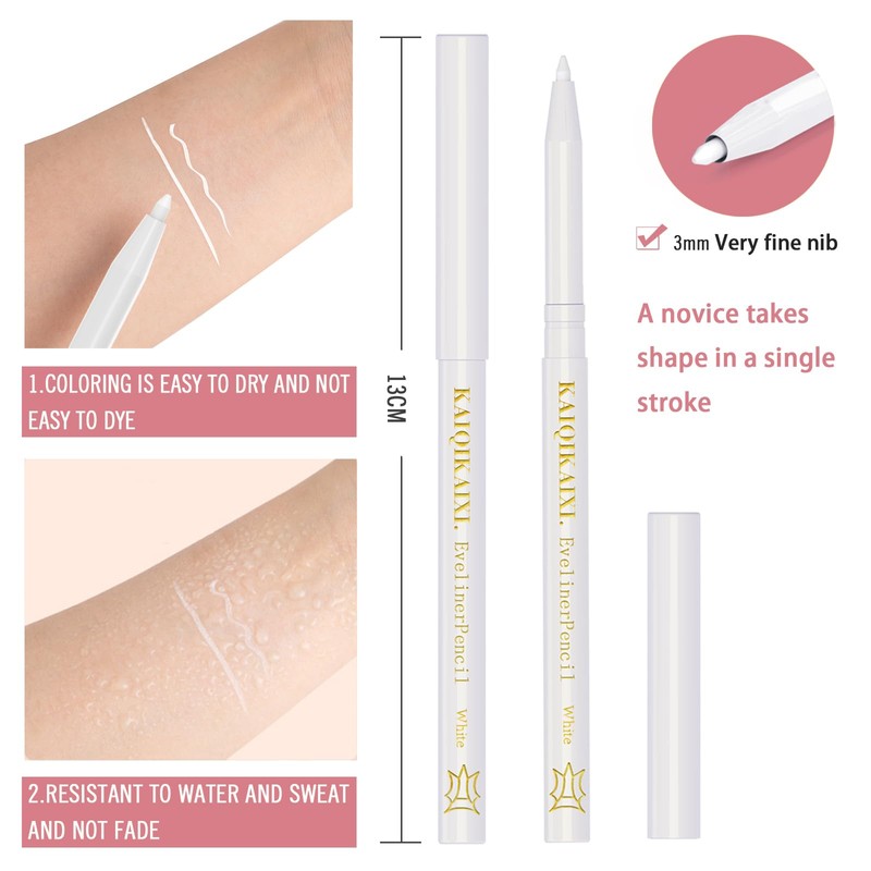 KAIQIKAIXI 6Pcs White Eyeliner Pencils Professional Use as Highlighter,Lip Line
