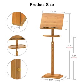 Music Stand for Sheet Music with Tray,Bamboo Portable Music Stands Holder folding music stand Case Adjustable Height39.37″-51.2″for Conductor Lectern Guitar Violin Piano Manhasset (Natural)
