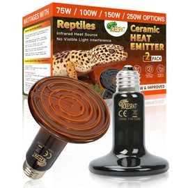 BOEESPAT High Efficiency 150W Reptile Heat Lamp Bulbs, Pack of 2 Ceramic Heat Emitters for Reptile Geckos, Lizard, Iguana, Bearded Dragon & Pets Basking (Black, 150 Watts)