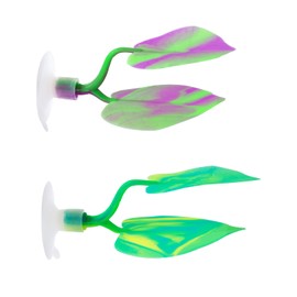 SLSON Betta Fish Leaf Betta Pad Aquarium Decoration Fish Plant Tank Accessories,2 Pack Double Leaf Soft and Lightweight Fish Leaf Hammock for Playing Resting,Purple and Green