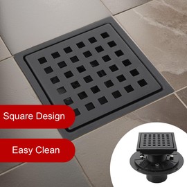 SUDEG 4 Inch Square Floor Drain,Stainless Steel Bathroom Tile Insert Floor Drainer, Bathroom Floor Drain with Flange for Bathrooms/Kitchens/Garages/Showers Sinks