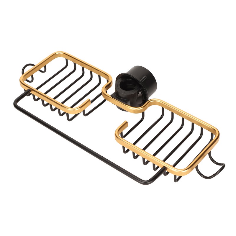 Faucet Storage Shelf Aluminum Plastic Two Containers with Towel Rod