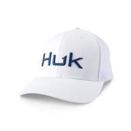 HUK Men's Standard Trucker, Anti-Glare Snapback Fishing Hat, Embroiered-White