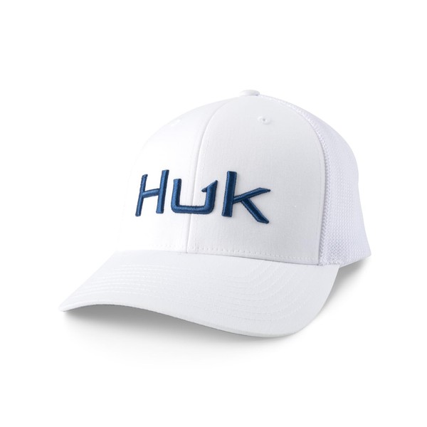 HUK Men's Standard Trucker, Anti-Glare Snapback Fishing Hat, Embroiered-White