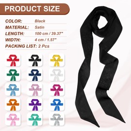 PATIKIL Stylish Ribbon Scarf, 2 Pack Solid Color Skinny Scarf Pure Long Neckerchief Silk Satin Sash Belts Hair Scarves Handbags Ribbon Necktie for Women, Black