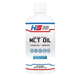 HS HERO SPORT MCT Oil 250ml, 66 Porciones, Ácido Caprílico 100% de Coco, KETO y Paleo Safe, 0g de Azúcar, Gluten Free, NON GMO, Vegan, Libre de Soya.