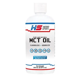 HS HERO SPORT MCT Oil 250ml, 66 Porciones, Ácido Caprílico 100% de Coco, KETO y Paleo Safe, 0g de Azúcar, Gluten Free, NON GMO, Vegan, Libre de Soya.