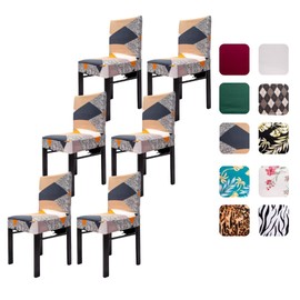 TREJAZ Chair Covers for Dining Room 6 Pack, Stretch Spandex Chair Covers Slipcovers Washable Parsons Chair Cover Protector Removable Slipcovers Dining Chair Covers for Home, Hotel (Geometric)